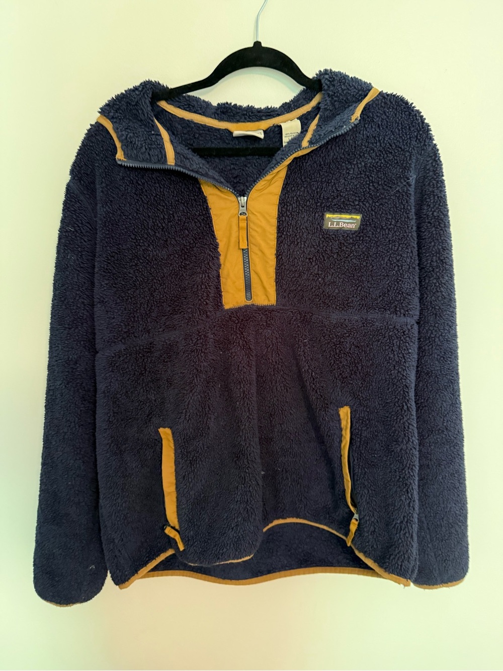 L.L. Bean Navy Sherpa Half-Zip Pullover with Gold Trim